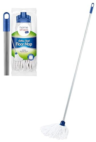 HOMESHOPA Heavy Duty Floor Cleaning Mop, Super Absorbent Cotton Mop Head & 115cm Long Silver Wooden Handle, Effective For Hardwood, Tile & Laminate Floors