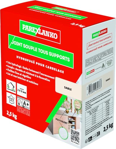 PAREXLANKO - Joint Souple tous Supports - Sable - Joints de Carrelage de 2 à 12 mm Soumis à de Fortes Sollicitations - Neuf et Rénovation - Sol et Mur - Intérieur et Extérieur - 2,5 kg