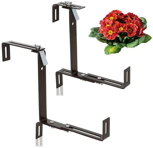 com-four® 2X Supports de bacs à Fleurs Haut de Gamme pour balustrades et balustrades de Balcon - Fixation Flexible en Acier Inoxydable pour bacs à Plantes (2X Marron)