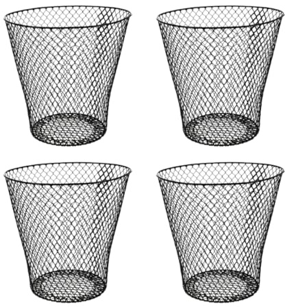 4 Pack Black Wired Mesh Waste Basket 9IN Tall Office Classroom Crafts Bathroom Garden Plant Cover