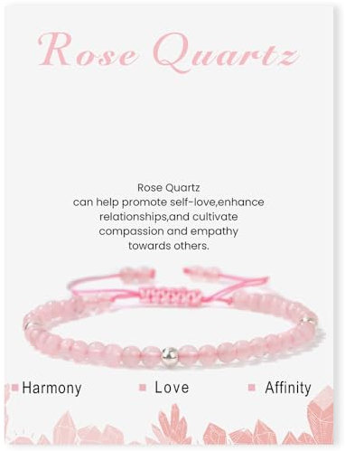 Uwiyo Beaded Bracelet for Women, 4mm Crystal Bracelet Adjustable Natural Stone Bracelets Yoga Gemstone Stone Beaded Bracelets for Birthday Christmas Valentine's Day Gifts (Rose Quartz)