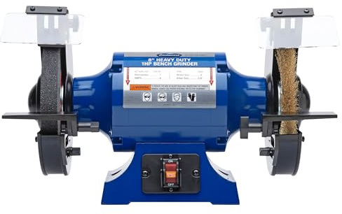 Eastwood 8 Inch Heavy Duty 1HP Bench Grinder | Industrial Grade High Precision Bench Grinder | Includes 8 Grinding Wheel & Crimped Wire Wheel with 3450 RPM Motor | Easy to Remove Wheel Guard Sides