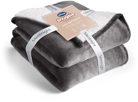 Silentnight Snugsie Super Giant Sized Blanket - Fleece Throw Plush Blanket Super-Sized with Warm Sherpa Fleece Inside Reversible for Whole Family Sofa Couch Bed, 270x230cm, Charcoal Grey
