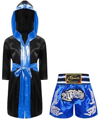 HULIJA Barn pojkar kampsport kläder set långärmad boxerjacka med huva + muay thai shorts blandad kampsport set träning