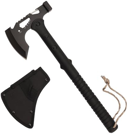 Tactical Hatchet,Black Stainless Steel Camping Hatchet Axe with Nylon Sheath,Black Tomahawk with Bottle Opener,Hex Wrenches,Tactical Tomahawk Axe Hammer for Outdoor Splitting Wood,Hunting Survival
