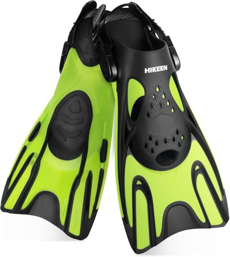 Hikeen Aletas Buceo Ajustables para Adultos y jóvenes: Aletas Natacion Piscina con Talón Abierto, Aletas Snorkel Unisex Incluye Bolsa de Malla (32-36 cm)