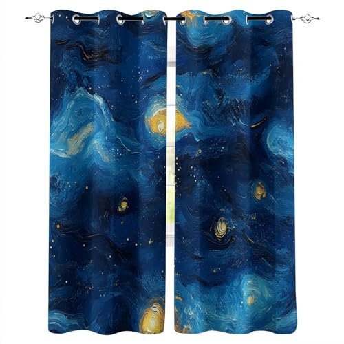 Genérico cortinados Quarto 175X280cm(HxB) Estrellas Abstractas Cortina acustica Cortinas térmicas Blackout con Ojales, poliéster Estampado para Dormitorio Acogedor E24-4-687