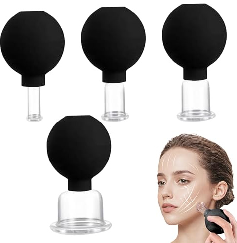 Facial Cupping, Ventosas Corporales Para Masaje, Set de 4 Ventosas de Succión al Vacío para Masaje en Piernas, Brazos, Espalda y Hombros con Herramienta Corporal