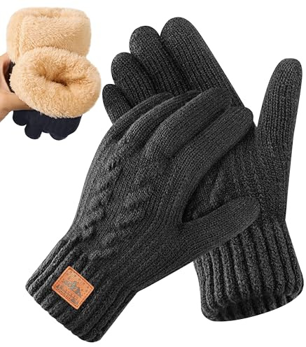 Bobelle Wear Winter Gloves for Men Women, Thermal Warm with Touchscreen Fingers, Knit Wool Gloves for Running Driving Hiking (Black)