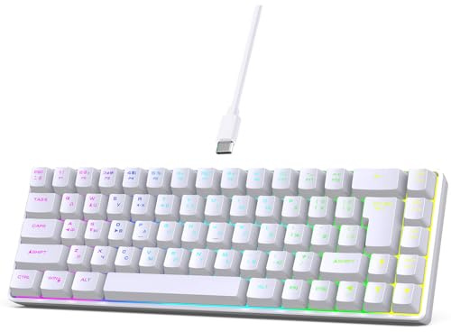Asixxsix RGB LED -bakgrundsbelyst Mekaniskt Speltangentbord med Rysk Engelska, 68 Nyckel Ergonomisk Trådbunden Mekanisk Tangentbord för hem- och Kontorstangentbord, Datortangentbord (Vit)