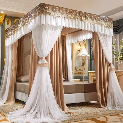 Cortinas de Cama con Dosel de Doble Capa con Cubierta Superior Antipolvo, 2 en 1, antideslumbrante, con Encaje de Princesa, mosquitera de Malla, Cortinas de Cama para Adultos y niñ