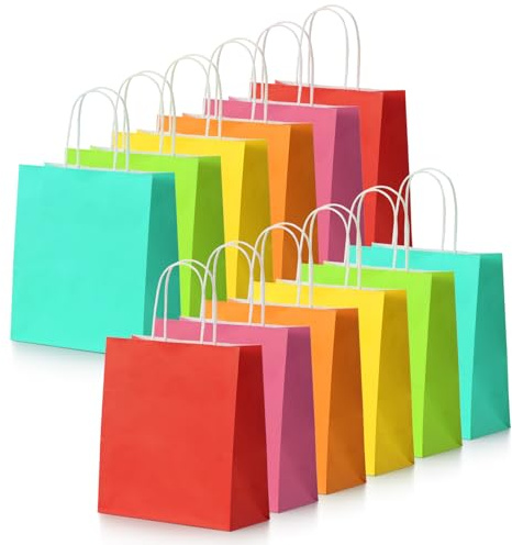 Small Paper Gift Bags with Handles - 30 Pack 8.7x3.5x7.9 Colorful Party Favor Bags Bulk, Parmedu Gift Bags for Christmas, Birthdays, Weddings, Festivals, and Parties (6 Colors)