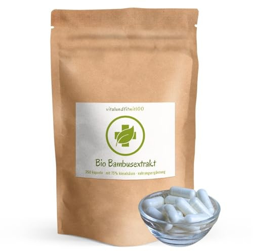 vitalundfitmit100 Bio Bambus Extrakt - 250 Kapseln hochdosiert - vegan - glutenfrei - Deutsche Herstellung