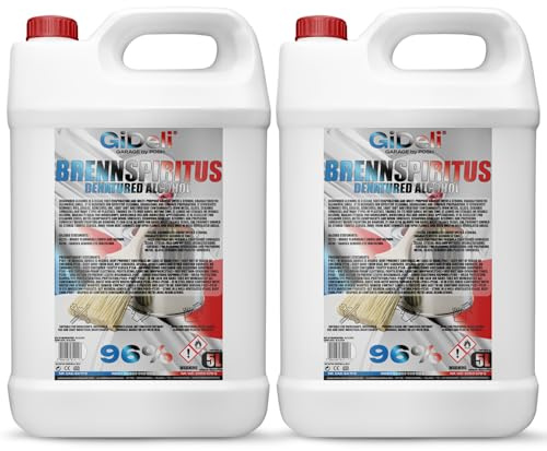 GiDeli Brännspiritus färglös 2 x 5 l – mångsidig alkohol för hushåll, verkstad och trädgård – för rengöring, avfettning och tändning – restfri och produktiv