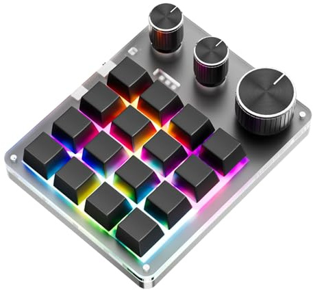 VBESTLIFE Numpad Programmerbar Makrotangentbord, 16 Tangenter 3 Knoppar Trådlös Bluetooth Trådbunden USB RGB Bakgrundsbelyst Numeriskt Numeriskt Tangentbord (BLACK)