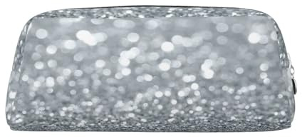 YOFIEN Estuche para lápices con Purpurina Blanca y Plateada, Estilo Bokeh, Moderno y Brillante, para niñas, Organizador de bolígrafos con Cremallera.