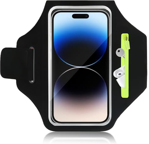 Lethra Running Armband Phone Holder, Adjustable Running Phone Holder with Airpods Zipper Pocket for iPhone 17/16/15/14/13/12/11Pro Max and GalaxyS25 S24 S23, Phone Holder for Running Up to 6.8''