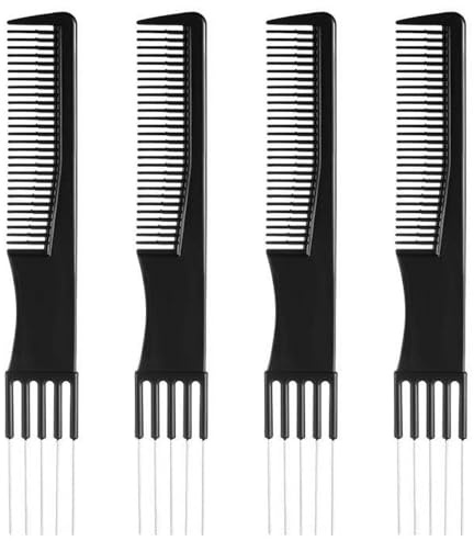 TRKETK 4 Pezzi Pettine a Doppio Lato a Denti Stretti, Salone di Coda Pettine a Forchetta Professionale Antistatica Nero in Carbonio per l'Evidenziazione Delle Sezioni del Salone