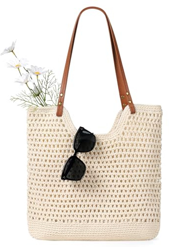 Sightor Crochet Beach Bag, Woven Tote Bag Summer Boho Bag Travel Casual Shoulder Bag for Summer Vacation