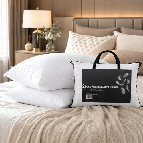 YORKSHIRE HOMEWARE Duck Feather and Down Pillows, Hotel Quality, Extra Filled (Pack of 2)
