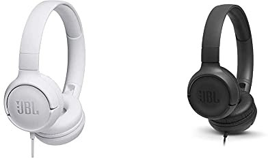 JBL Tune500 - Casque Supra-auriculaire avec Fil - Léger et Pliable - Écouteurs Confortables - Blanc & T500 en Noir - Casque d'écoute léger et Pliable avec Un Son de Basse Pur