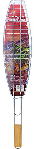 NEW FISH BBQ GRILL BASKET WITH LONG HANDLE RACK MESH HOLDER COOKING BBQ TOOL