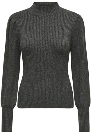 Only Suéter de Punto Femenino de Cuello Alto suéter de Punto, Gris Oscuro, L