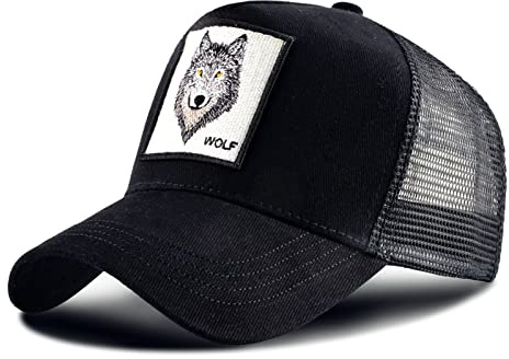 5 Paneles Gorra de béisbol, Gorra de Malla, Ajustable Snapback, Mesh Sólidos Colores Unisex (Lobo Negro)