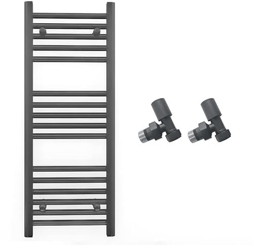 Myhomeware 450mm Wide Straight Anthracite Grey Heated Bathroom Towel Rail Radiator With Valves For Central Heating UK (With Angled Valves, 450 x 900 mm (h))