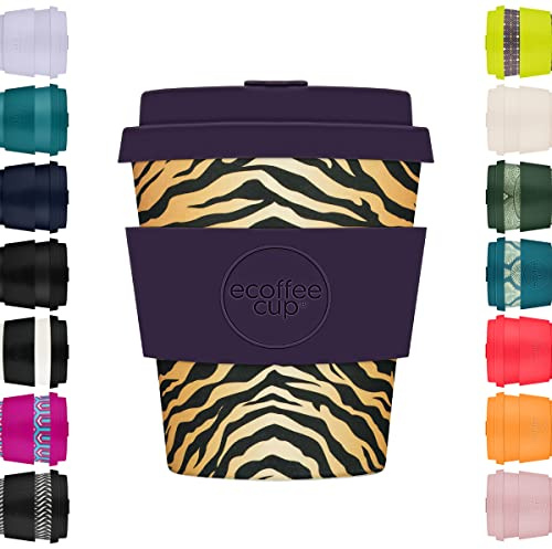 Ecoffee Cup 8oz 240ml Reusable Eco-Friendly 100% Plant Based Coffee Cup with Silicone Lid & Sleeve - Melamine Free & Biodegradable Dishwasher/Microwave Safe Travel Mug, Colchesterfield