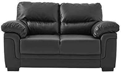 Panana Faux Leather with Comfort Sofa Seater Pillow Top Arm Sofa Bed Couch, 2 Seater or 3 Seater (Black, 2 Seater)