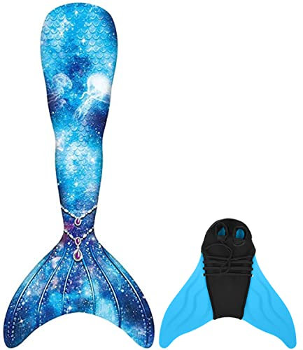 NAITOKE meerjungfrauenflosse mädchen Badeanzug - Meerjungfrau Flosse Bademode mit Bikini Set und Monoflosse Mermaid Tail, 4 Stück Set