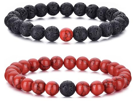 Occhio di Tigre Bracciale per Uomo e Donna con Perline di Cristallo Nero e Pietra Naturale, Regolabile e Elasticizzato