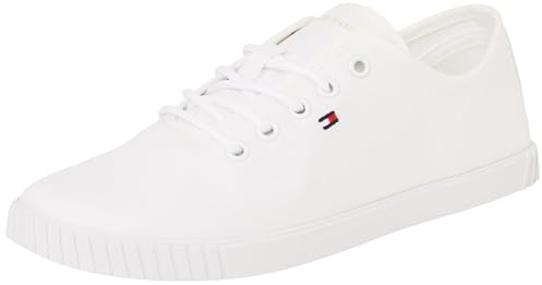 Tommy Hilfiger Women’s Elegant Canvas Lace-Up Cupsole Trainers, White (White), 6.5