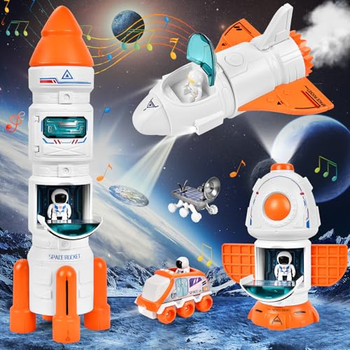 Aragallant Fusée Espace, Navette Spatiale Jouet, Space Shuttle Kit avec Effets Sonores et Lumineux, Astronautes, Satellite, Jouet Construction éducatif pour Enfants