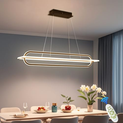 ANZHUANG LED Pendelleuchte Esstisch, Schwarz Dimmbar Hängelampe Esstisch 360°drehbarer Höhenverstellbar Hängelampe Wohnzimmerlampe Hängend mit Fernbedienung für küche Esszimmer(100cm/122W)