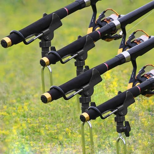 Shackcom 4pcs Support de Canne à Pêche Porte Canne à pêche en Acier Inoxydable Réglable à 360°Ajustable Portable Support Stand pour Pêche du Bord Plage Rivière-Noir