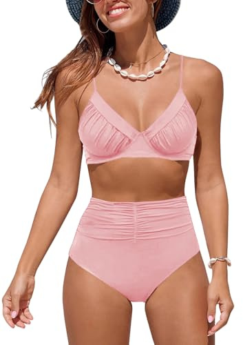 NLAND Tvådelad baddräkt dam hög midja V-ringad sexig bikini set elegant push up set vintage halter tröjor badkläder