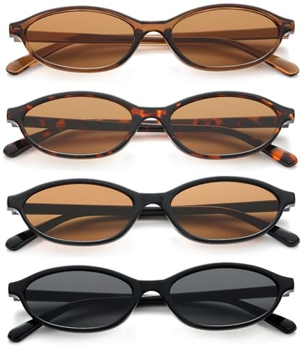 Unning 4 Stück Oval Sonnenbrille Damen Vintage Retro Cateye Sonnenbrillen Set Schmal Lustig Brille