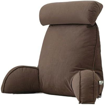Reading Pillow with Detachable Headrest & Side Pocket - Bed Chair Pillow with Arms for Lumbar/Neck Support, Ergonomic Cushion for Sitting Up in Bed, Sofa, Office (75×40×50cm) (Brown)