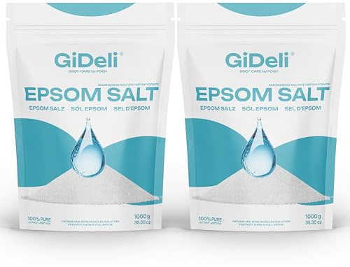 GiDeli Epsom Sel de bain Sel d’Epsom Sel d'Epsom sulfate de magnésium sel amer sulfate de magnésium heptahydraté pur, qualité pharmaceutique. (2kg)