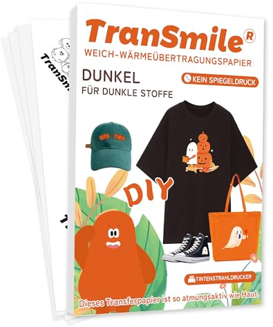 TRANSMILE Carta di trasferimento da 50 fogli, A4 a getto d'inchiostro + 5 A3, in silicone per magliette scure, vinile stampabile, da applicare con ferro da stiro per stampanti a getto d'inchiostro