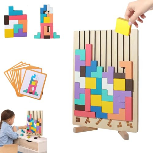 mivoza Holz stapelspiel Tetris, Tetris holzspiel, Holz stapelspiel Tetris, Tetris-Spiel aus, 3D Spiel,Teaser Puzzle gehirn interaktion sortierung, stapelpuzzle Spielzeug (A) (A)