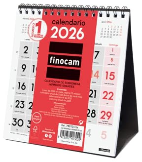 Finocam - Väggkalender stora siffror 2026 månadsvy januari - december 2026 (12 månader) | kalender 2026 | neutral månadsplanerare - spanska
