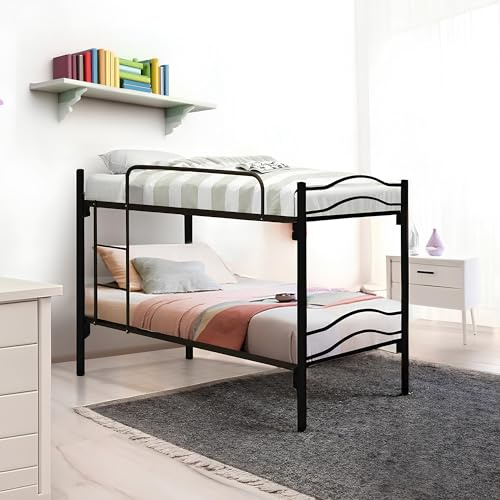 DOLCI SOGNI Letto a Castello per Adulti e Bambini Scomponibile in 2 Letti Singoli (Struttura + Materasso E Cuscino Nero)
