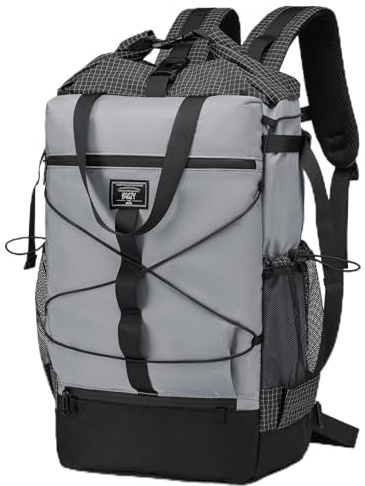 BAGZY Rolltop Backpack for Travel British Airways jet2 Underseat Cabin Bag 40x30x15cm Waterproof Laptop Backpack 17 Inch with Laptop Compartment Lightweight for Men and Women School, Business Gray