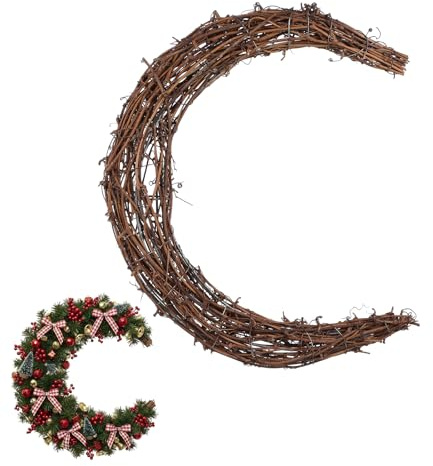 iplusmile Grapevine Wreath Moon Shaped - DIY Crafts Hoop Vine Branch, 30cm Ratten Garland for Holiday Christmas Decorations Party Favors
