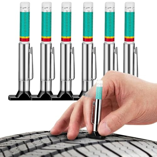 Tyre Tread Depth Gauge UK, Color Coded Car Tire Tread Depth Gauge, 32nds, 6 Pcs