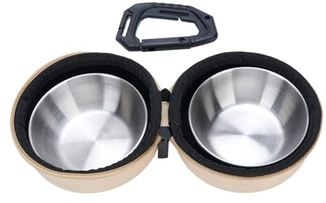 Fabater Cuenco Portátil de Acero Inoxidable para Perros y Gatos, Alimentador Plegable para Mascotas de Viaje con Bolsa EVA para Actividades Al Aire Libre (Caqui)