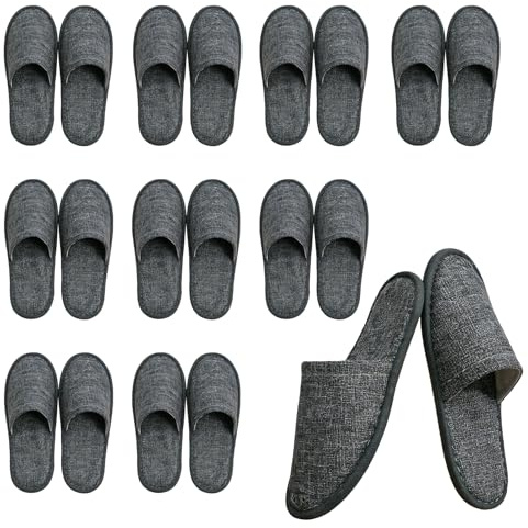 10 Pairs Hotel Slippers, Closed Toe White Spa Slipper, Universal-Grey | Portable Disposable Towelling Slipers Fit Most Men and Women for Party Guest Travel Home Hotel Use